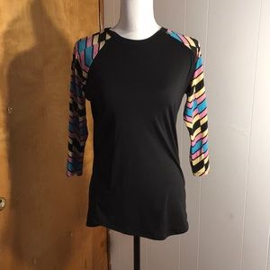 Small LuLaRoe Baseball Style Top Shirt Black with Multicolored Sleeves